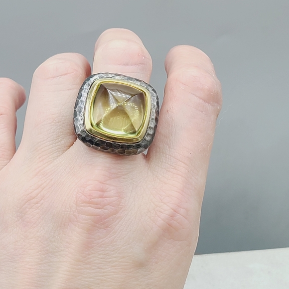 David Yurman 17mm Hammered Albion Darkened Ring Lemon Citrine and Gold - Picture 13 of 14